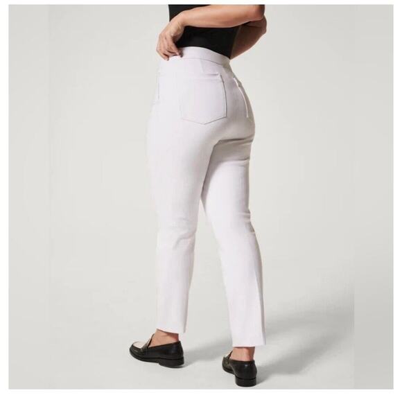 Spanx Women’s The Perfect Slim Straight Pull On Pant White Stretch Size L P NEW - Picture 5 of 16